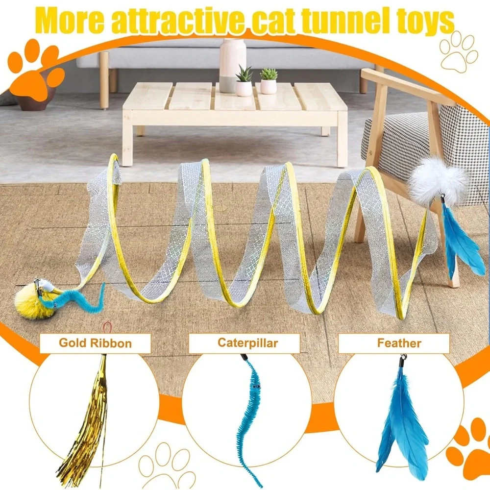 ✨BNWT - Foldable Interactive Cat Tunnel with Bell/Feather/PomPom Balls - Yellow✨